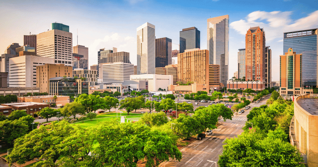Houston, Texas buildings and park